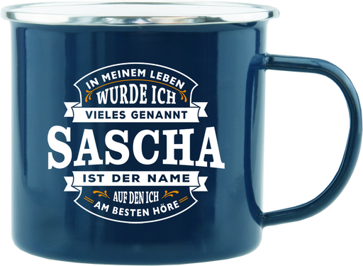 Emaille Becher / Tasse Sascha ist der Name auf den ich am besten höre - Ossiladen I Ostprodukte Versand