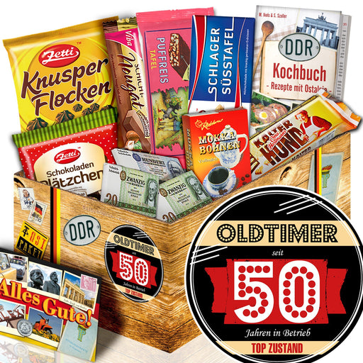 Oldtimer - seit 50 Jahren in Betrieb - Geschenkset Ostpaket "Schokoladenbox M" - Ossiladen I Ostprodukte Versand