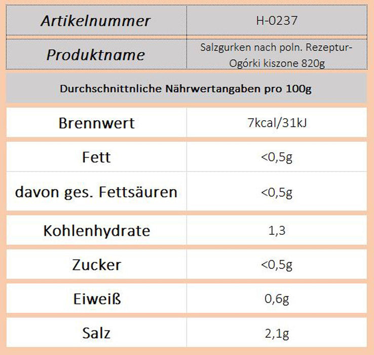 Salzgurken nach poln. Rezeptur-Ogórki kiszone 820g - Ossiladen I Ostprodukte Versand