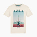 Hellbeiges Kinder-T-Shirt mit stylischen Berlin & Ampelmann-Design auf der Vorderseite aus Bio-Baumwolle mit höchsten Tragekomfort