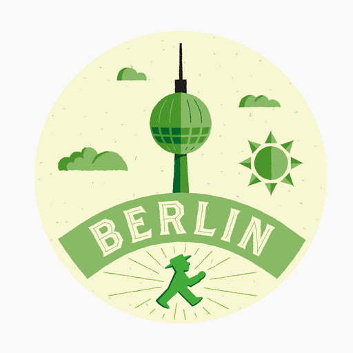 Ampelmann-WEGWEISER-Nr.13-Aufkleber-gelb-Geher-Fernsehturm-Berlin
