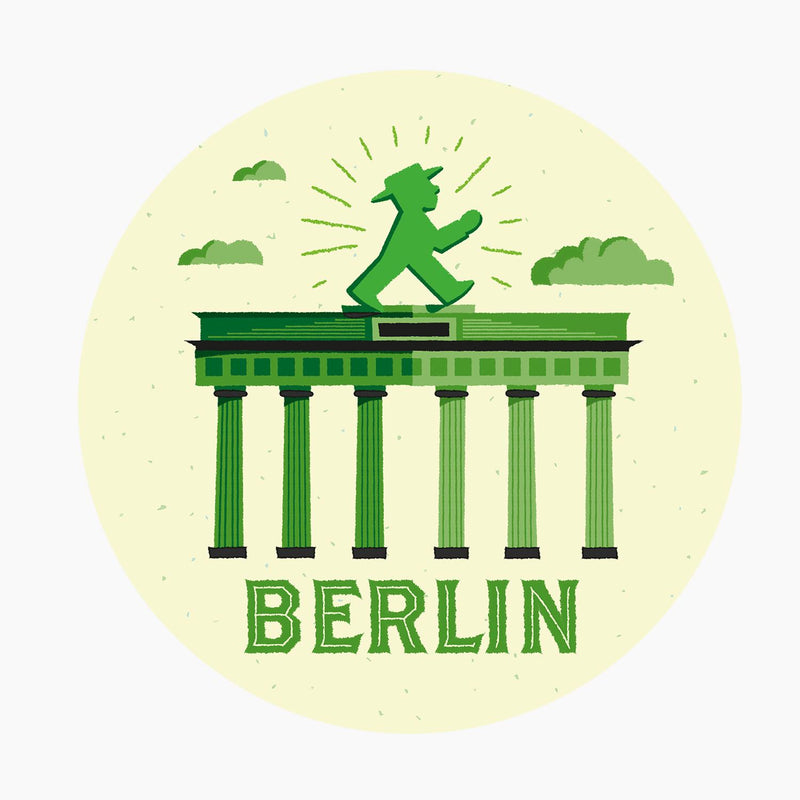 Ampelmann-WEGWEISER-Nr.15-Aufkleber-gelb-Geher-Brandenburger-Tor