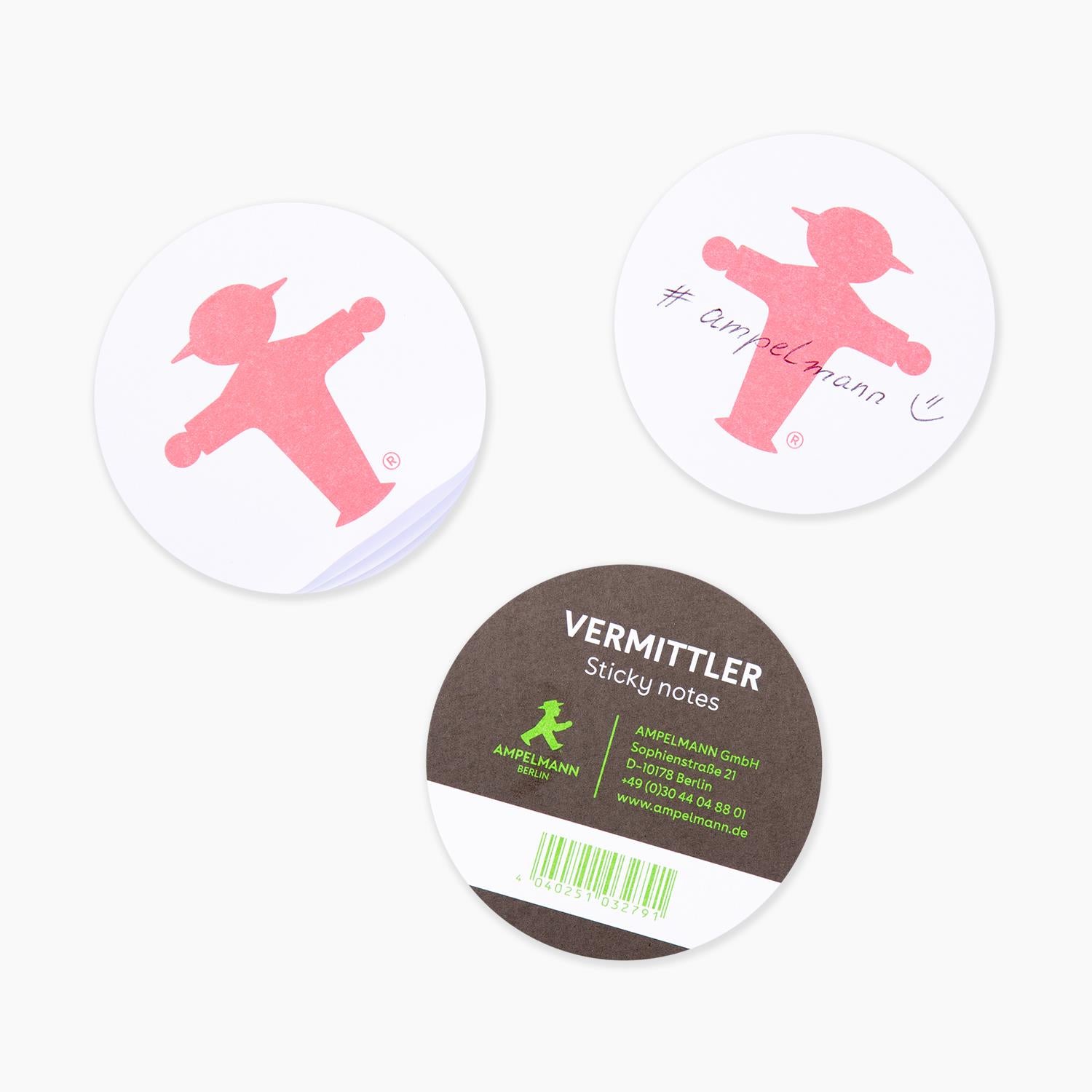 Ampelmann-VERMITTLER-Haftnotiz-rund--weiß-Steher