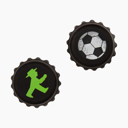 Ampelmann-FLASCHENFREUND-Flaschendeckel-Set/2-Geher-und-Fußball-schwarz