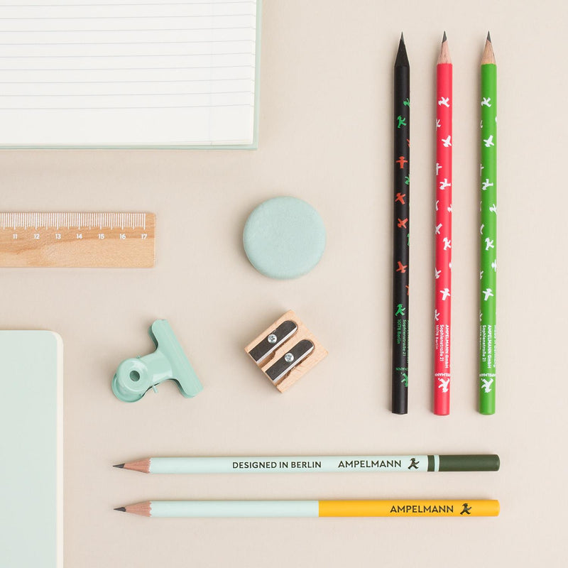 Ampelmann-GRAFIKER-Bleistift-mint/orange-Geher-mit-Schriftzug