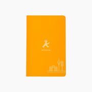 Ampelmann-SCHREIBWARENHÄNDLER-Notizheft-klein-mit-Heißfolienpräg.-orange-Gehe-&-Steher