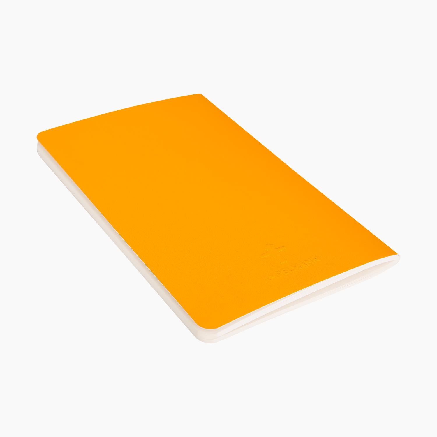 Ampelmann-SCHREIBWARENHÄNDLER-Notizheft-klein-mit-Heißfolienpräg.-orange-Gehe-&-Steher