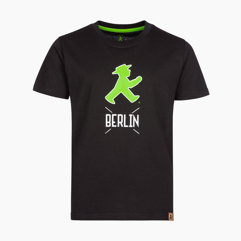 Schwarzes Kinder-Tshirt mit Berlin & Ampelmann-Aufdruck - bequem & lässig zu tragen aus BIO-Baumwolle