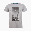 Graues unisex-Shirt klassisch-gerader Schnitt mit Berlin-Fotomotiv: Alex-Fernsehturm-Weltzeituhr & Ampelmann