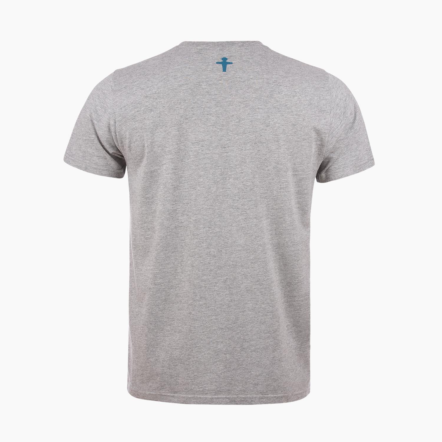 Graues unisex-Shirt klassisch-gerader Schnitt mit Berlin-Fotomotiv: Alex-Fernsehturm-Weltzeituhr & Ampelmann