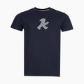 Dunkelblaues Unisex-T-Shirt mit aufgestickten Ampelmann-Geher aus 100% BIO-Baumwolle  - modischer Schnitt