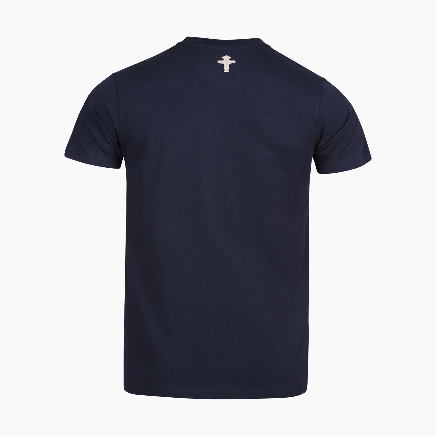 Dunkelblaues Unisex-T-Shirt mit aufgestickten Ampelmann-Geher aus 100% BIO-Baumwolle  - modischer Schnitt