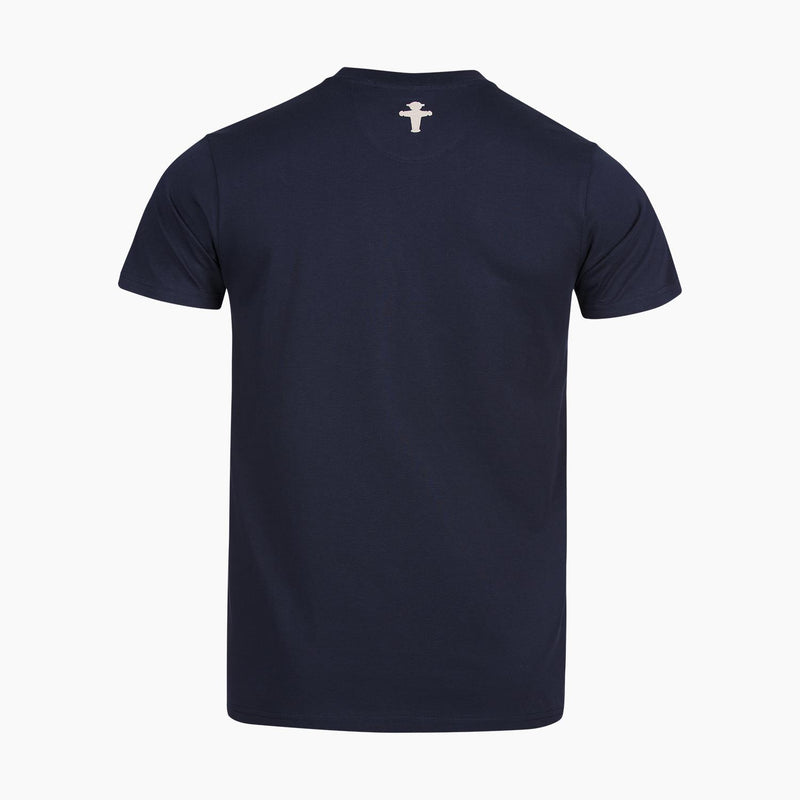 Dunkelblaues Unisex-T-Shirt mit aufgestickten Ampelmann-Geher aus 100% BIO-Baumwolle  - modischer Schnitt