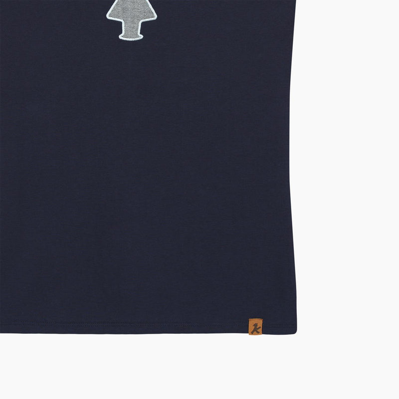 Dunkelblaues Damen-T-Shirt mit aufgestickten Ampelmann-Mädchen aus Baumwolle-Mix  - taillierter Schnitt