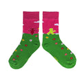 Pink-grüne Kinder-Socken mit Ampelmann & Ampelfrau auf der Blümchenwiese - guter Tragekomfort