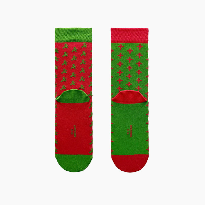 Lustig grün-rote Socken mit Ampelmännern & extra breiten Bündchen - Feinstrick Biobaumwolle