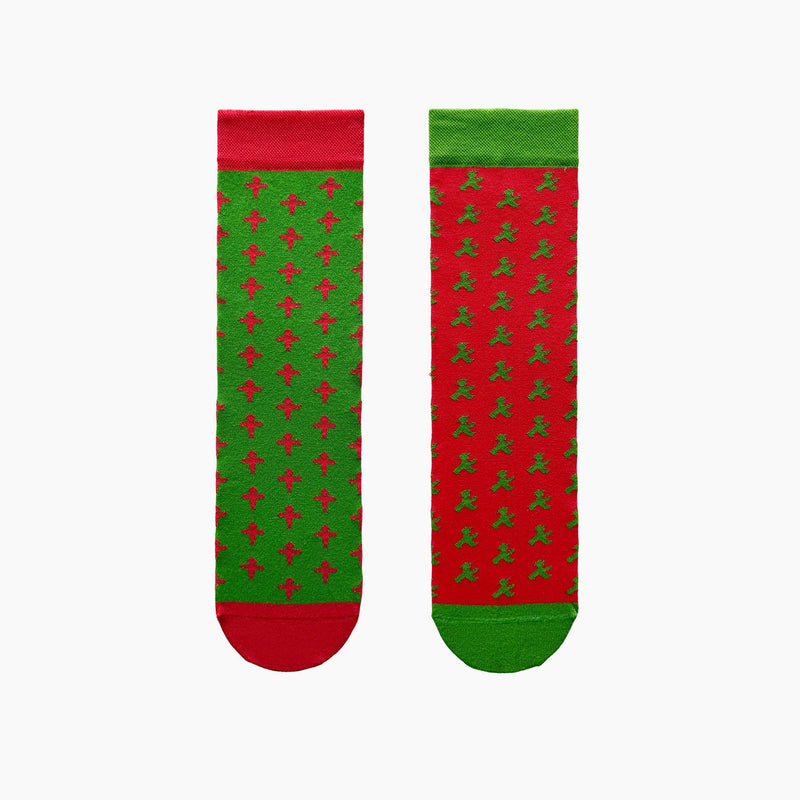 Lustig grün-rote Socken mit Ampelmännern & extra breiten Bündchen - Feinstrick Biobaumwolle