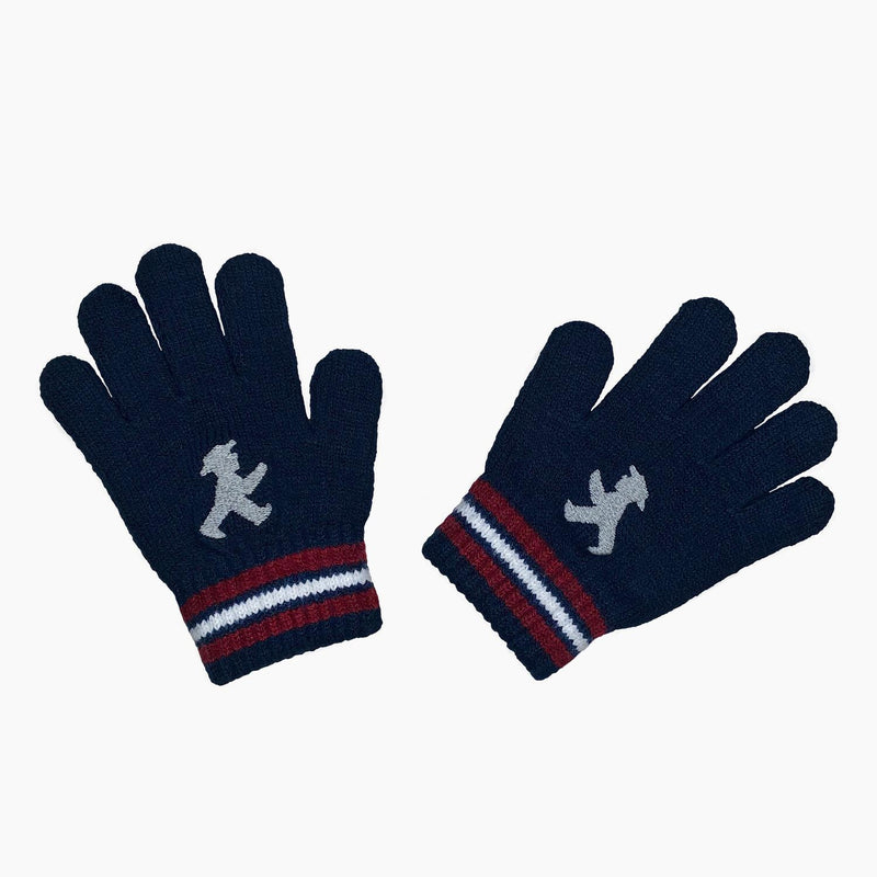 Weiche Kinderhandschuhe in Dunkelblau mit rot-weißen Streifen &  reflektierenden Ampelmännchen