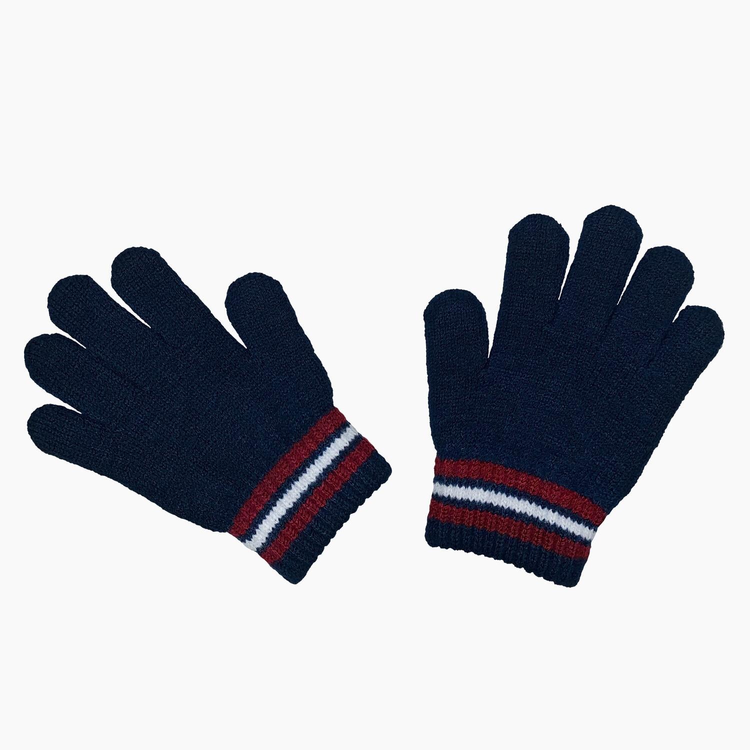 Weiche Kinderhandschuhe in Dunkelblau mit rot-weißen Streifen &  reflektierenden Ampelmännchen