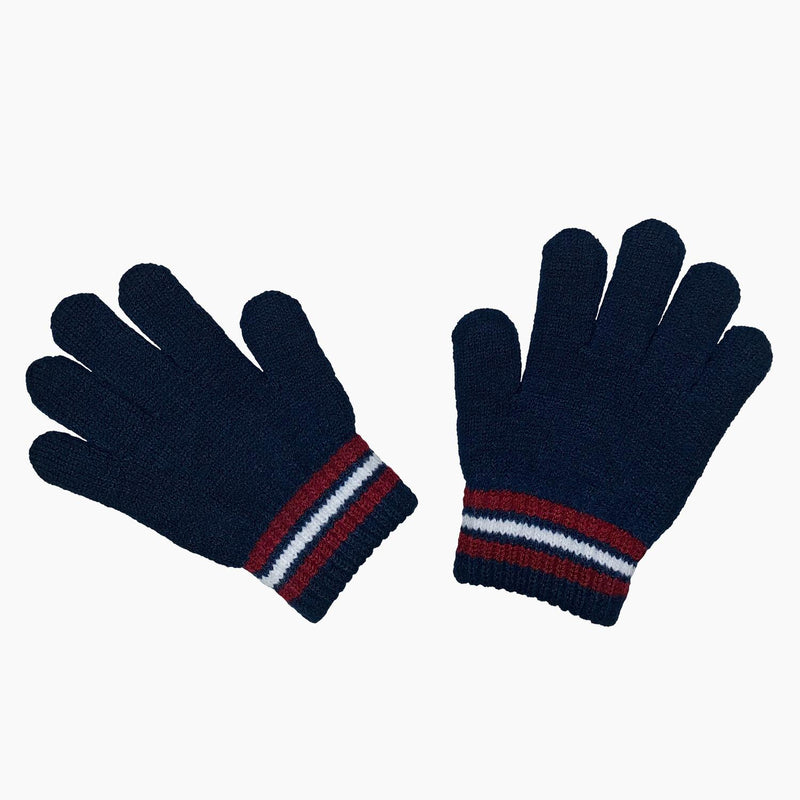 Weiche Kinderhandschuhe in Dunkelblau mit rot-weißen Streifen &  reflektierenden Ampelmännchen
