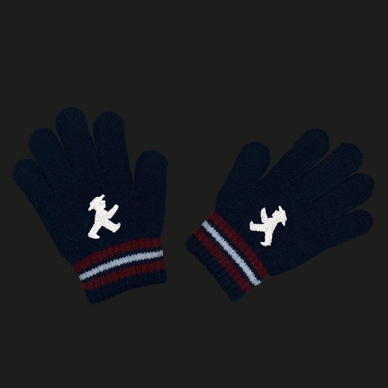 Weiche Kinderhandschuhe in Dunkelblau mit rot-weißen Streifen &  reflektierenden Ampelmännchen
