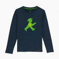 Kuschliges Kinder Langarm-Shirt dunkelblau mit grünem und rotem Ampelmännchen in Ampelglasoptik - 100% BIO-Baumwolle