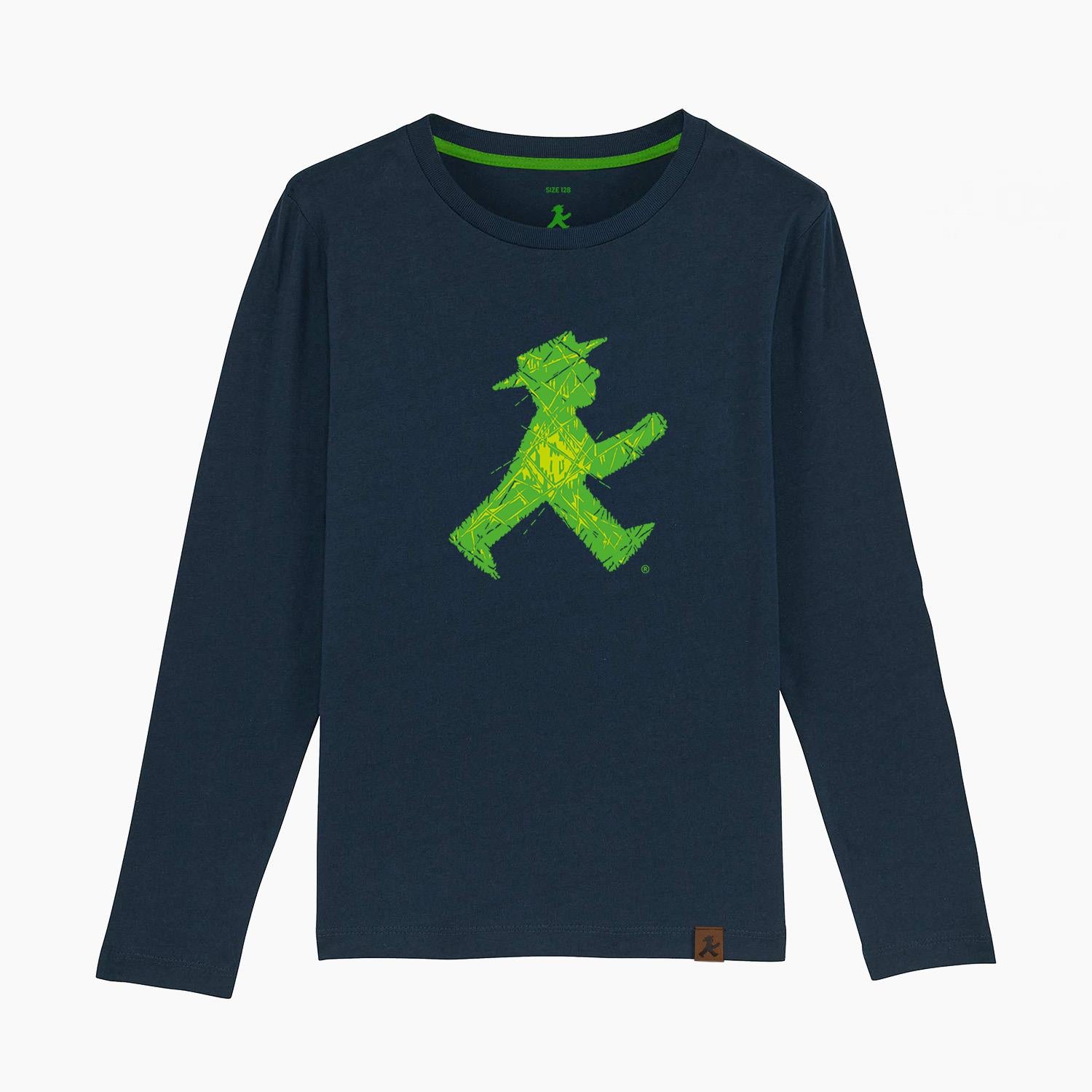 Kuschliges Kinder Langarm-Shirt dunkelblau mit grünem und rotem Ampelmännchen in Ampelglasoptik - 100% BIO-Baumwolle