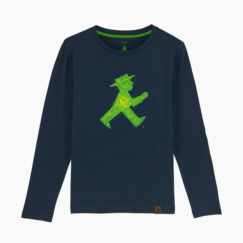 Kuschliges Kinder Langarm-Shirt dunkelblau mit grünem und rotem Ampelmännchen in Ampelglasoptik - 100% BIO-Baumwolle