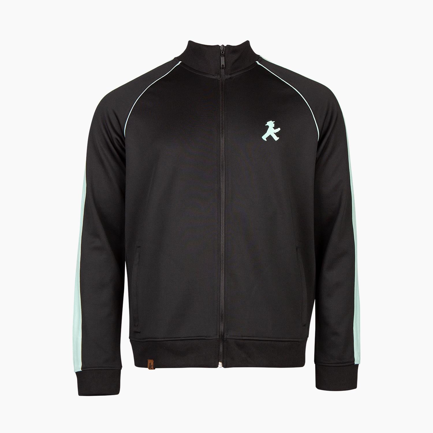 Extrem lässige Trainingsjacke - schwarz mit leichten abgesetzen helleren Zierstreifen mit gestickten Ampelmännchen - unisex