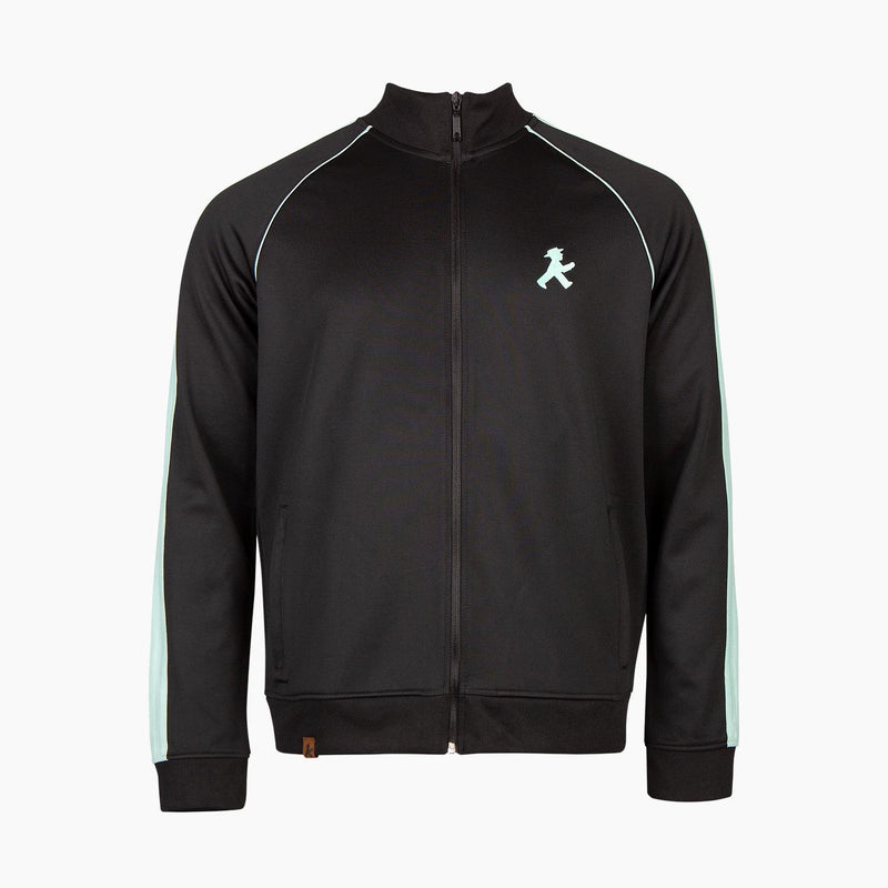 Extrem lässige Trainingsjacke - schwarz mit leichten abgesetzen helleren Zierstreifen mit gestickten Ampelmännchen - unisex