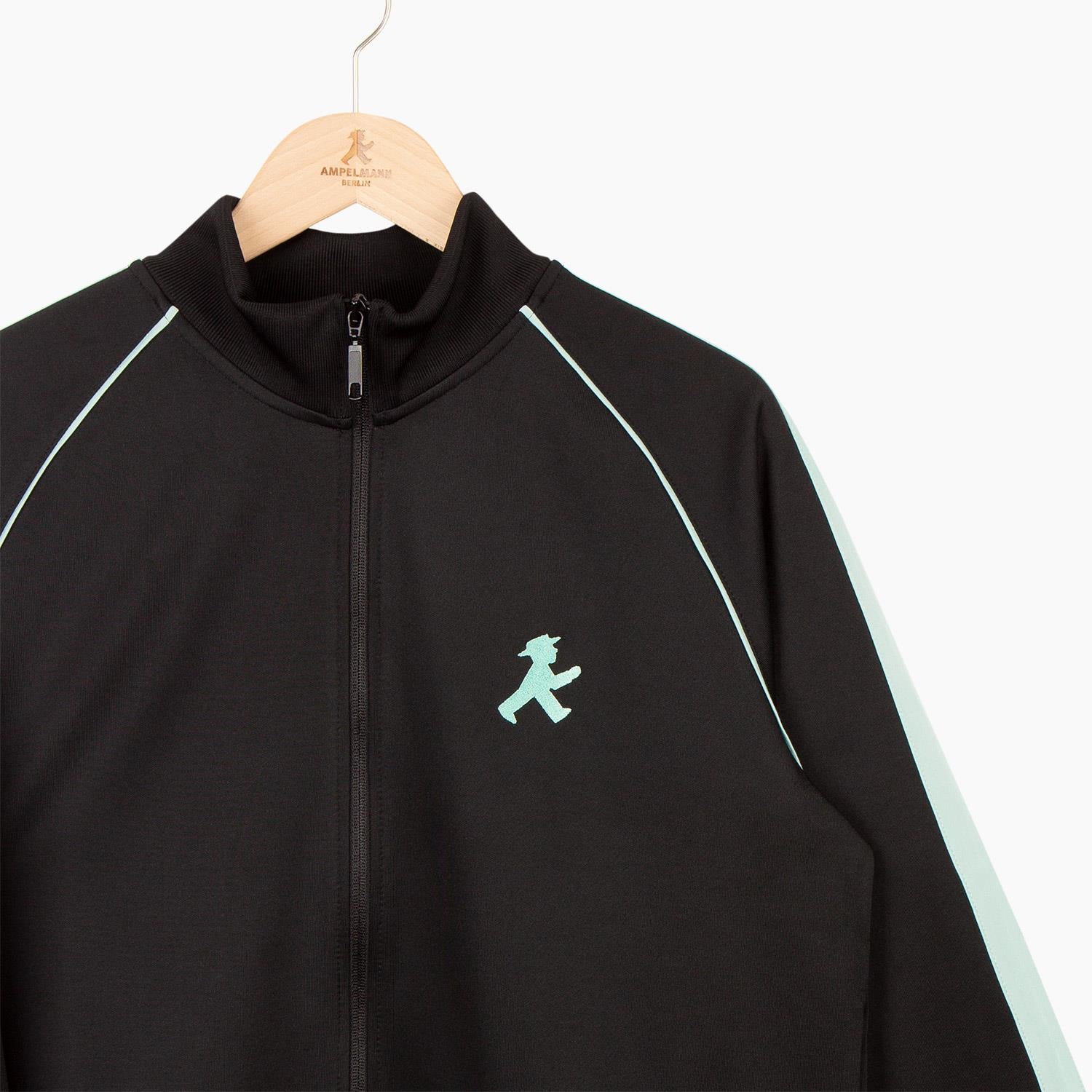 Extrem lässige Trainingsjacke - schwarz mit leichten abgesetzen helleren Zierstreifen mit gestickten Ampelmännchen - unisex