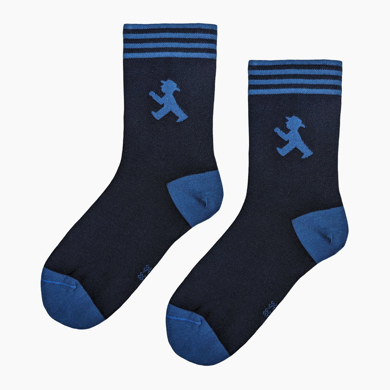 Dunkelblaue Unisex-Socken  - halbhoch - mit hellblauen Streifen und Ampelmännchen - gekämmte Baumwolle mit optimalen Tragekomfort