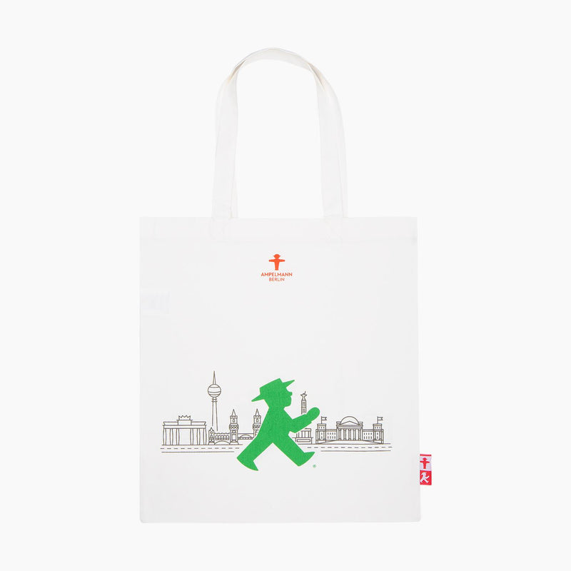 Ampelmann-HAUPTSTADTTASCHE-Stoffbeutel-naturweiß-Geher-vor-Silhouette-Berlin