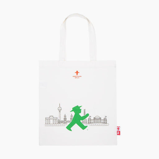 Ampelmann-HAUPTSTADTTASCHE-Stoffbeutel-naturweiß-Geher-vor-Silhouette-Berlin