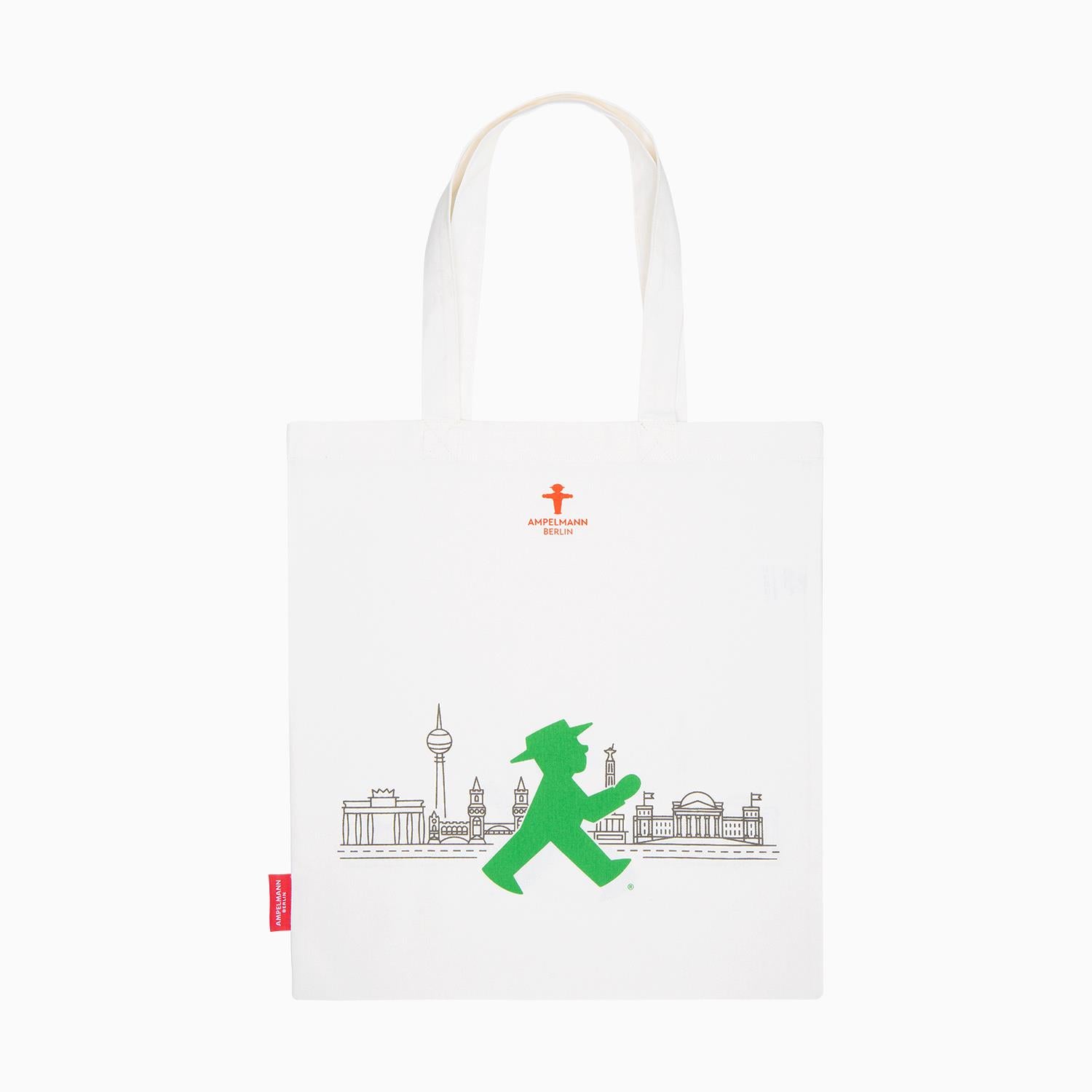Ampelmann-HAUPTSTADTTASCHE-Stoffbeutel-naturweiß-Geher-vor-Silhouette-Berlin