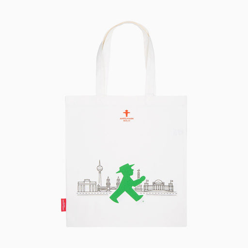 Ampelmann-HAUPTSTADTTASCHE-Stoffbeutel-naturweiß-Geher-vor-Silhouette-Berlin