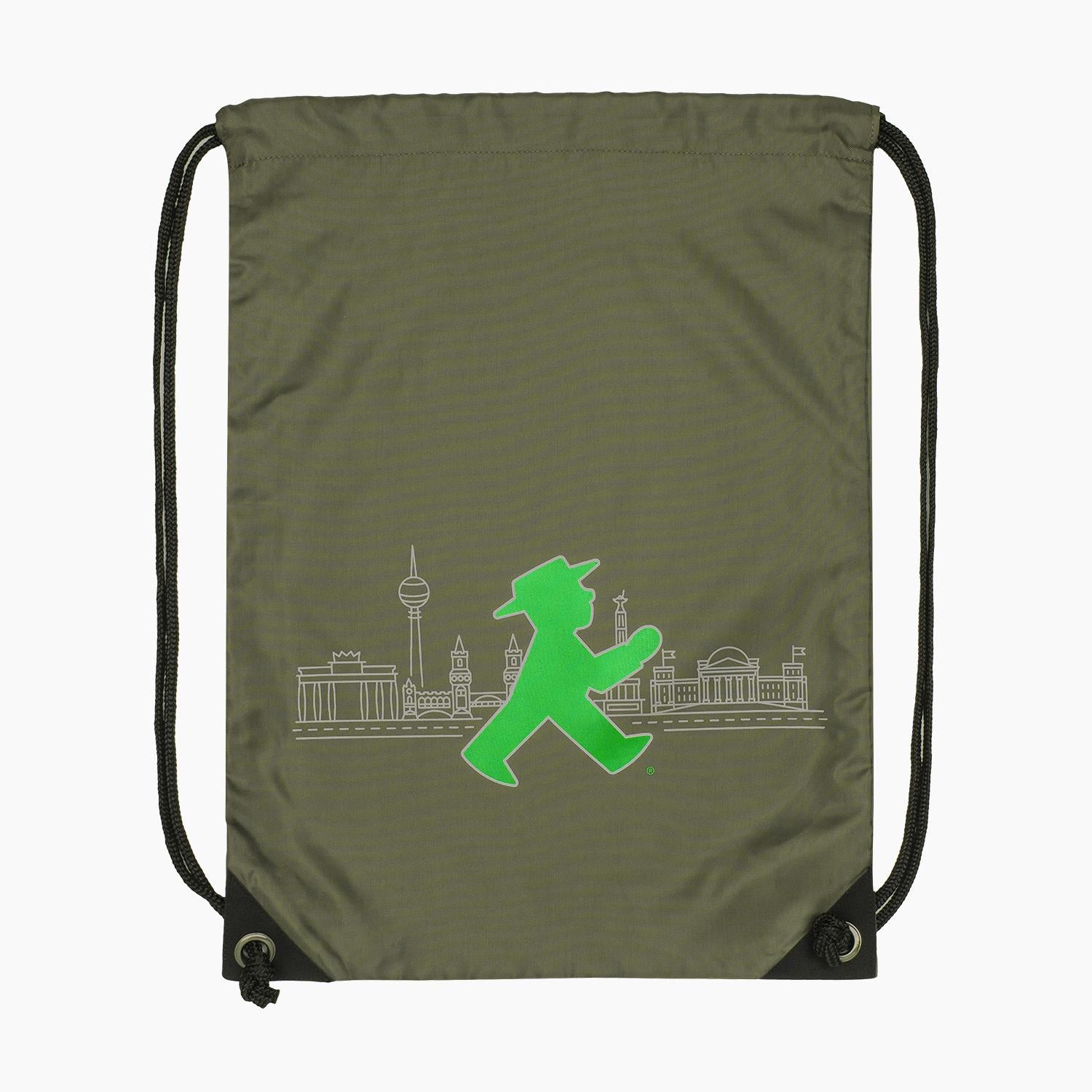 Ampelmann-MITLÄUFER-Turnbeutel-Reflektierend-olive-Geher-&-Silhouette