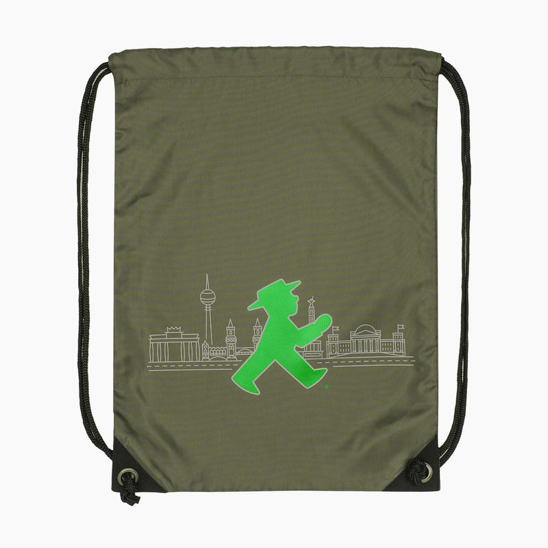 Ampelmann-MITLÄUFER-Turnbeutel-Reflektierend-olive-Geher-&-Silhouette