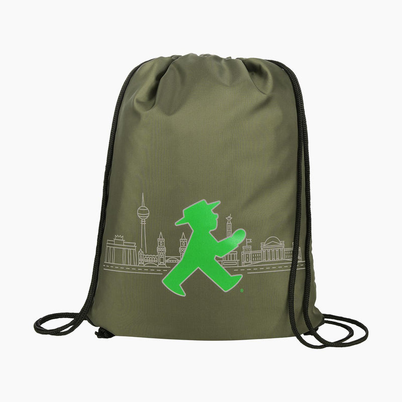 Ampelmann-MITLÄUFER-Turnbeutel-Reflektierend-olive-Geher-&-Silhouette