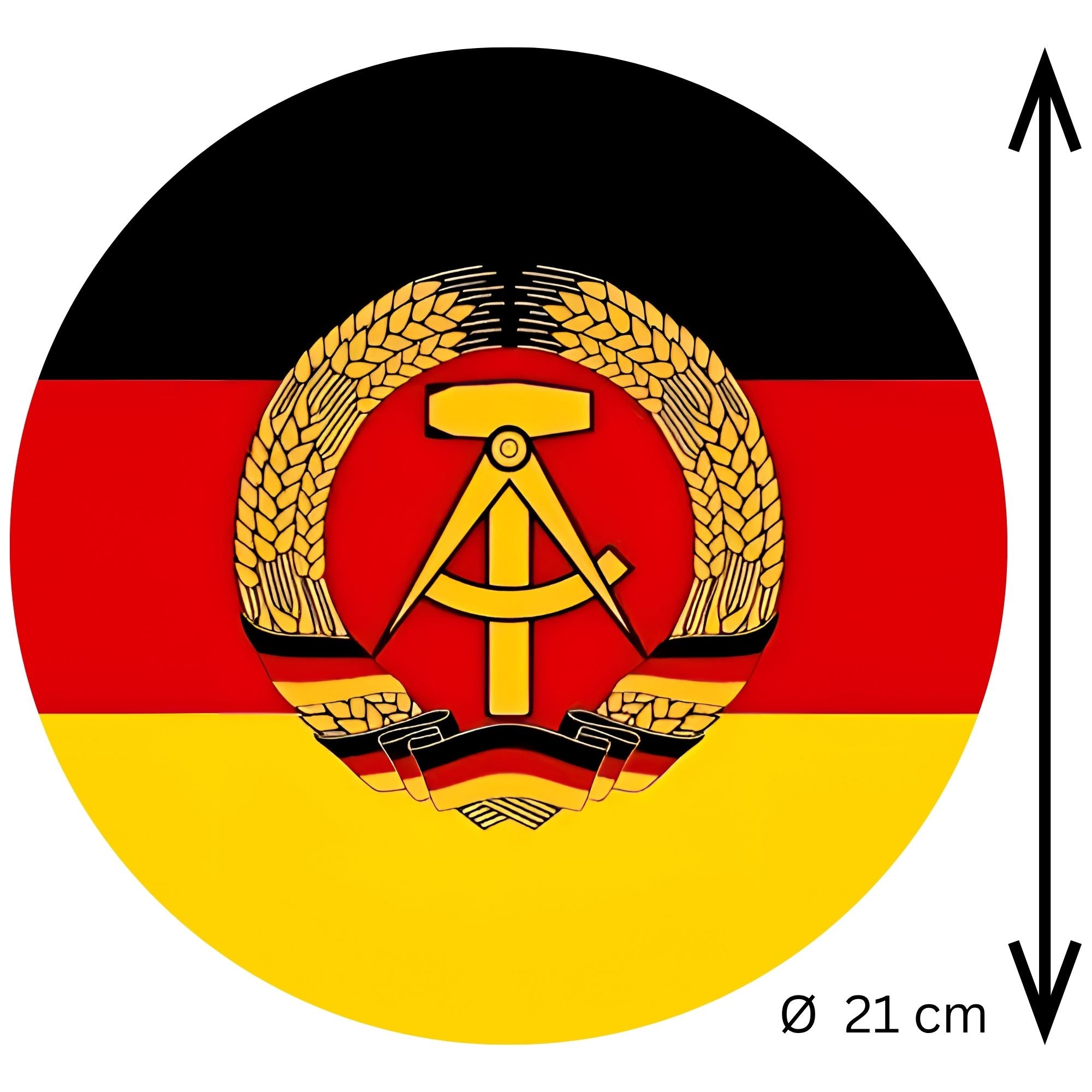 Runder DDR Emblem Aufkleber – 21 cm Ø – UV-beständig & wetterfest – Perfekt für Deko, Auto & Sammlung