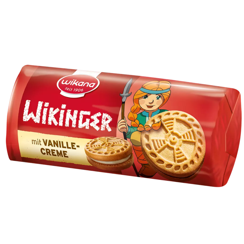 Wikana Wikinger Vanille Sandwichkekse 85 g – Mürbekekse mit Vanillecremefüllung