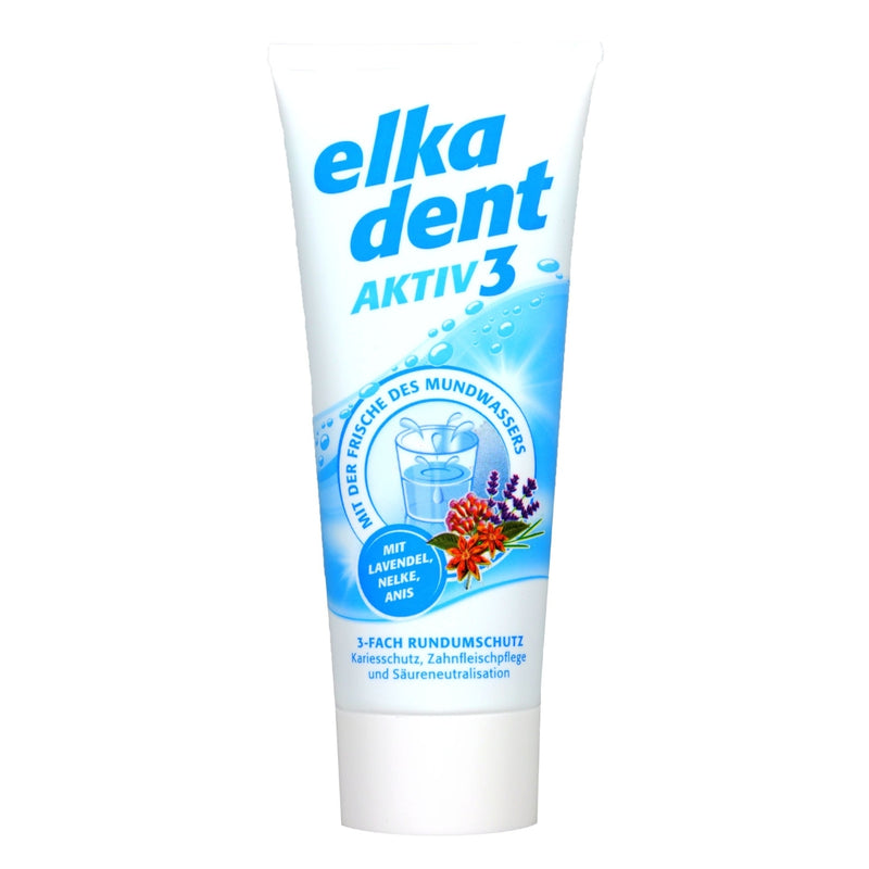 Elkadent Zahncreme - aktiv3 75ml in der Standtube - gegen Karies & Parodontose