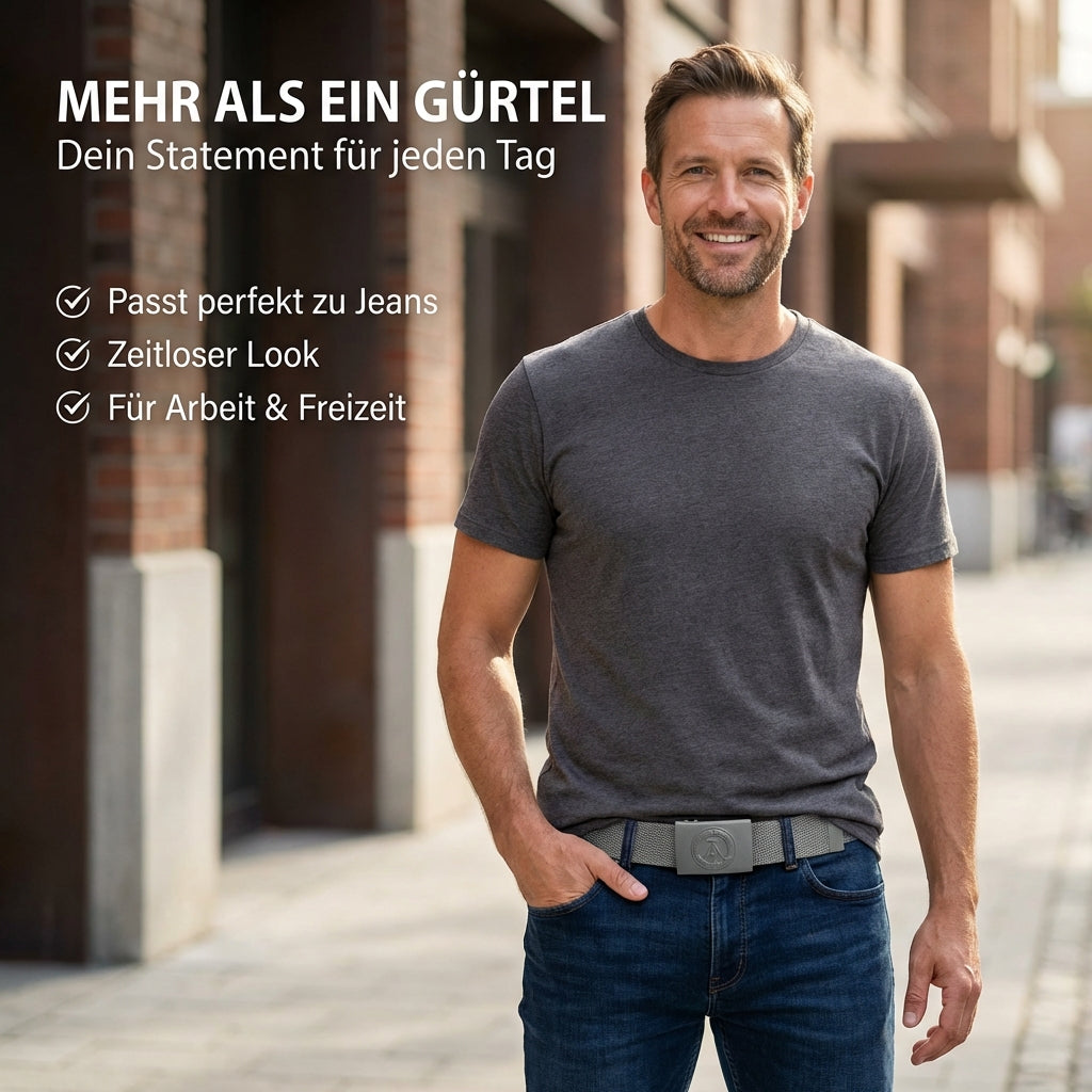 NVA Koppel / Gürtel mit grauen Metallschloss und DDR-Prägung Länge Verstellbar - 100-120cm