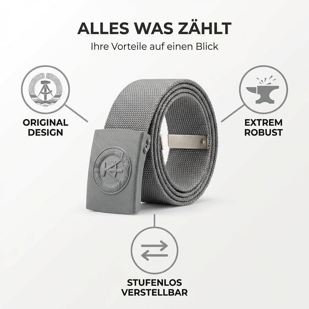 NVA Koppel / Gürtel mit grauen Metallschloss und DDR-Prägung Länge Verstellbar - 100-120cm