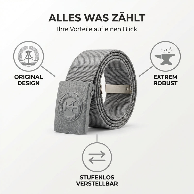NVA Koppel / Gürtel mit grauen Metallschloss und DDR-Prägung Länge Verstellbar - 100-120cm