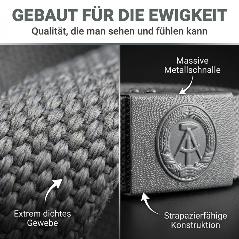 NVA Koppel / Gürtel mit grauen Metallschloss und DDR-Prägung Länge Verstellbar - 100-120cm