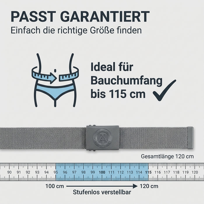 NVA Koppel / Gürtel mit grauen Metallschloss und DDR-Prägung Länge Verstellbar - 100-120cm