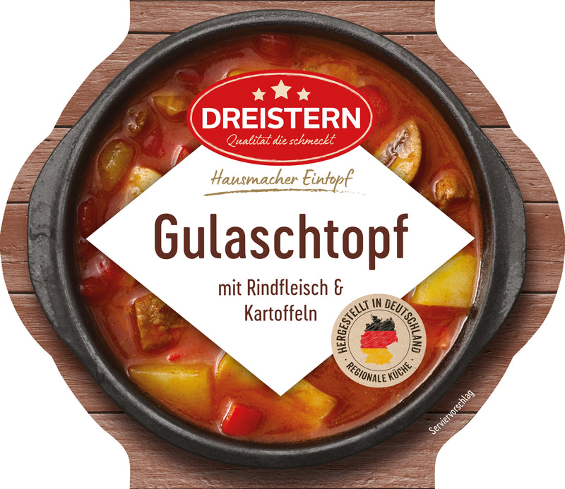 Dreistern Gulaschtopf 400g – Herzhaftes Fertiggericht mit Rindfleisch & Kartoffeln in würziger Sauce – Hausmacher Qualität, lange haltbar & schnell zubereitet