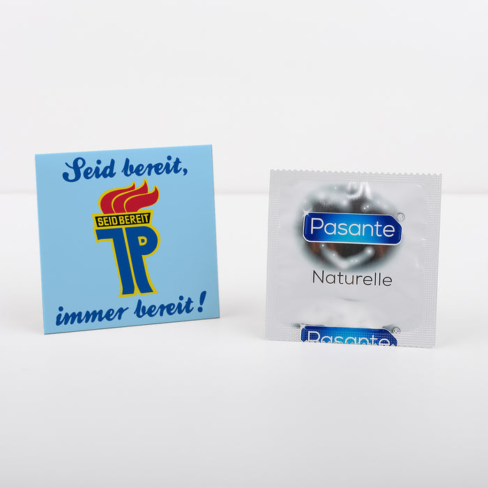 Kondom - mit Jungpionier-Motiv "JP - Seid bereit, immer bereit!" ein lustiges Geschenk und Mitbringsel