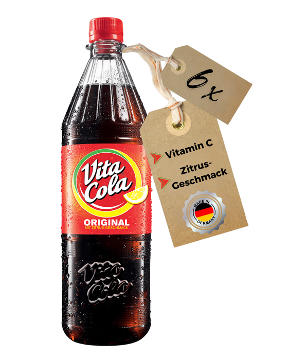 Vita Cola Original 6×1,0 L PET-Mehrweg – Erfrischende Cola mit Zitrus-Note, koffeinhaltig & mit Vitamin C, inkl. Pfand